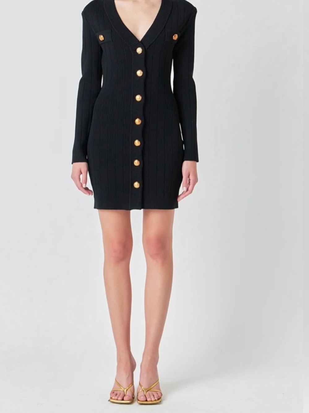 Endless Rose Black Ribbed Dress with Gold Buttons